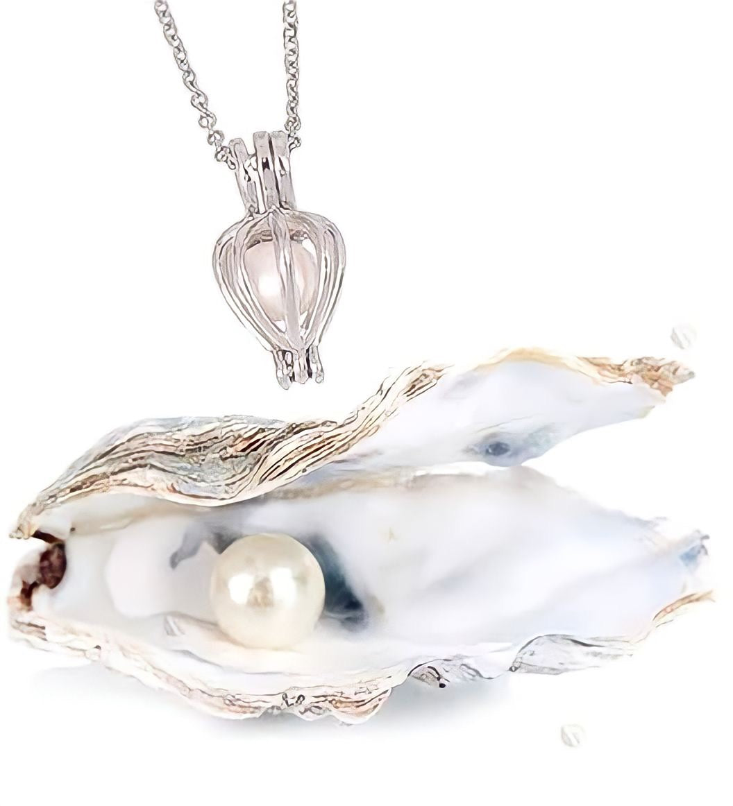 Red Rose Box with Pearl Necklace in Oyster