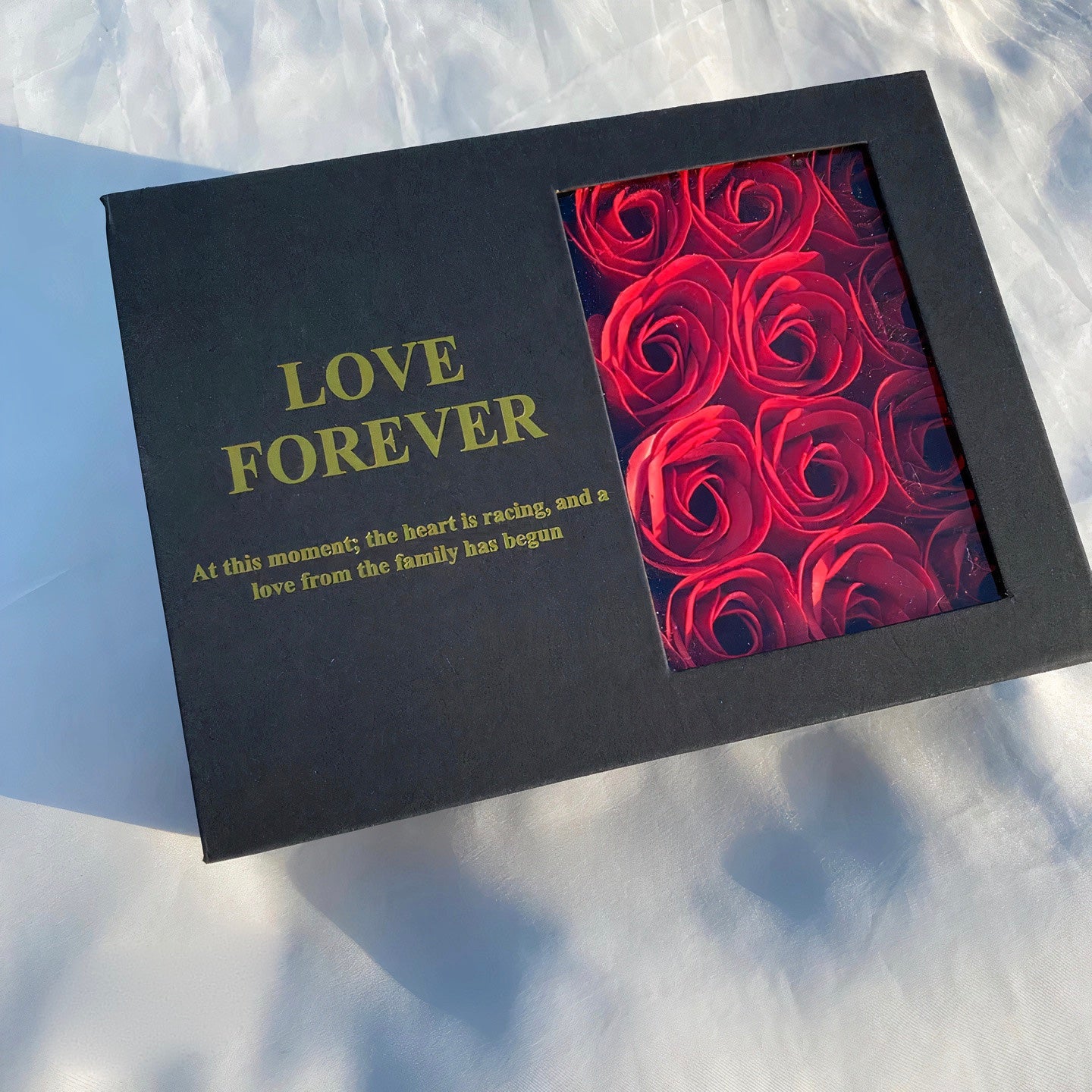 Red Rose Box with Pearl Necklace in Oyster