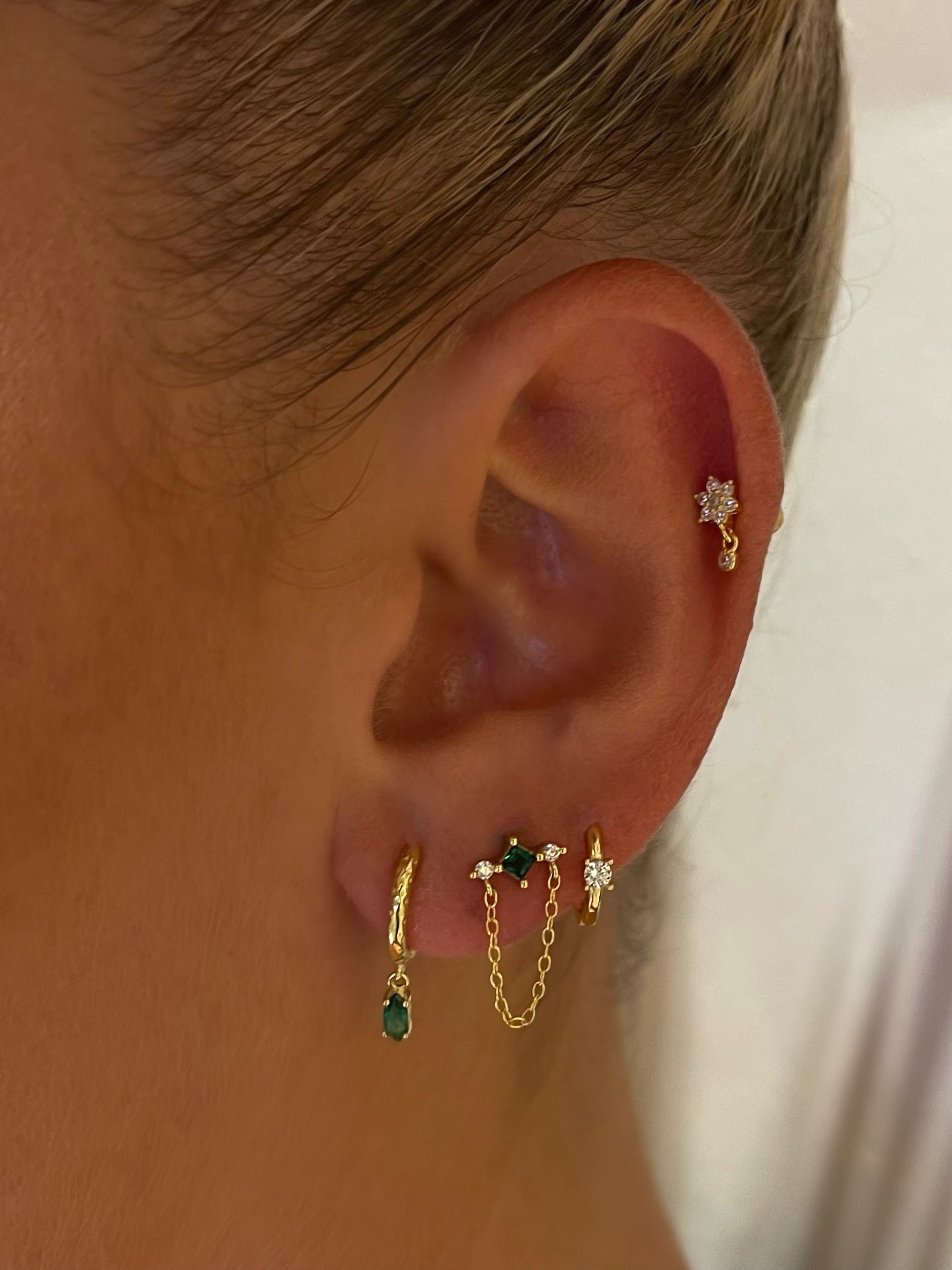 Emerald green earring stack