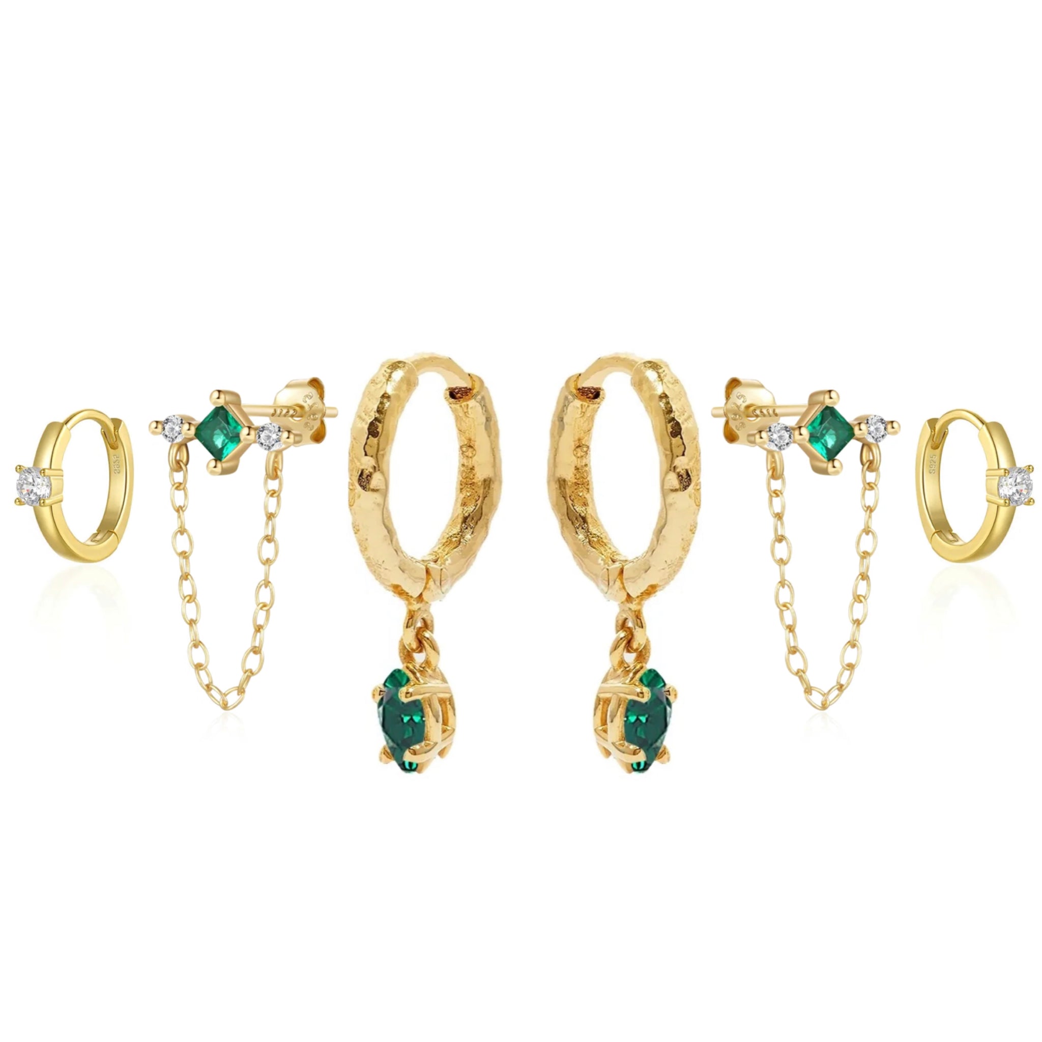 Emerald green earring stack